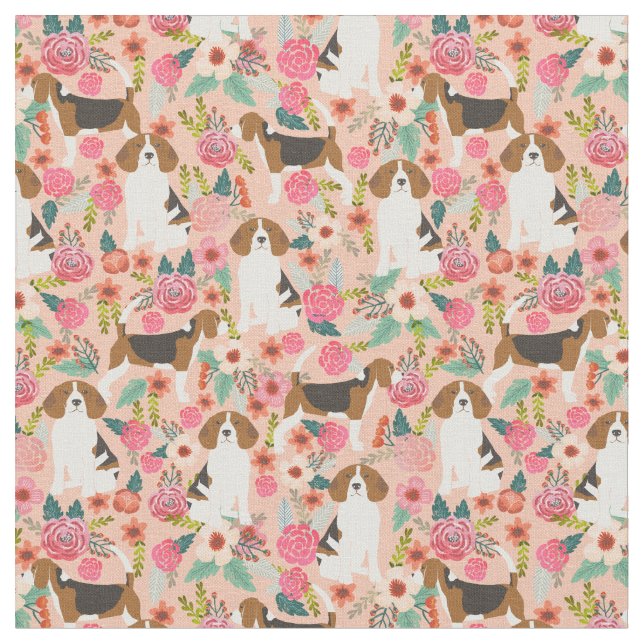 Beagles Fabric - Flowers Pink (Close Up)