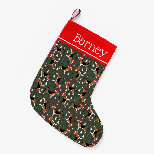 Beagles in Santa Hats Christmas Holiday Pattern Sm Small Christmas Stocking (Front (Hanging))