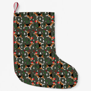 Beagles in Santa Hats Christmas Holiday Pattern Small Christmas Stocking