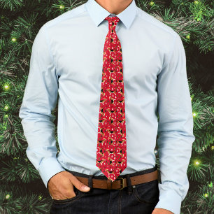 Beagles in Santa Hats Christmas Holiday Red Tie