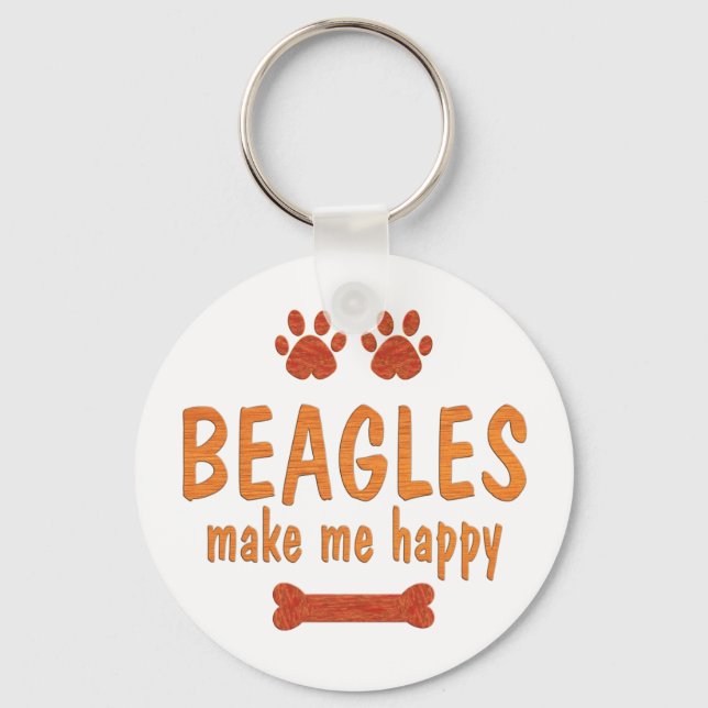 Beagles Make Me Happy Key Ring (Front)