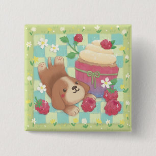 Beagle's Picnic Day with Raspberry Cupcake 15 Cm Square Badge