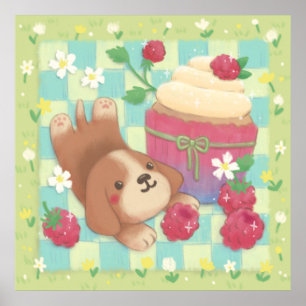 Beagle's Picnic Day with Raspberry Cupcake Poster