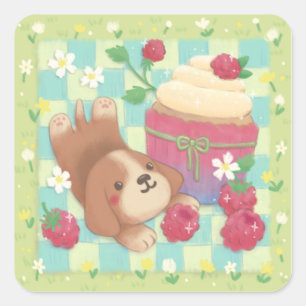 Beagle's Picnic Day with Raspberry Cupcake Square Sticker