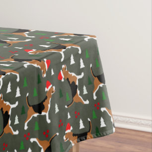 Beagles Santa Hats Christmas Holiday Festive Short Tablecloth