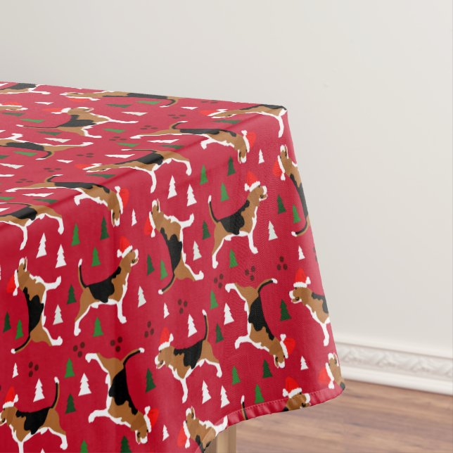 Beagles Santa Hats Christmas Holiday Festive Short Tablecloth (In Situ)