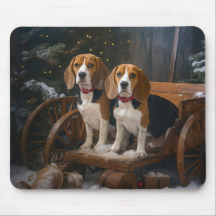 Beagle's Snowy Sleigh Christmas Decor  Mouse Mat
