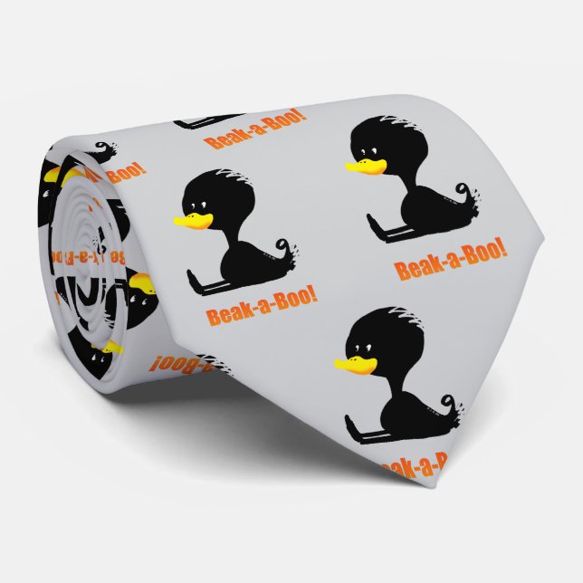 Beak-a-Boo! Cute Cartoon Duck with Funny Pun Tie (Rolled)