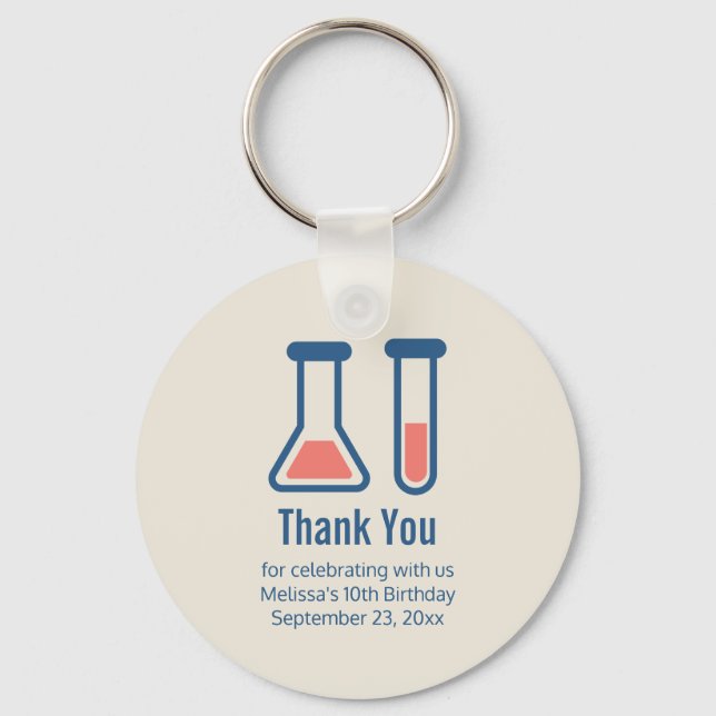 Beaker & Test Tube Science Themed Birthday Key Ring (Front)