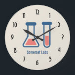 Beaker & Test Tube Science Themed Large Clock<br><div class="desc">A clock with a cute drawing of a test tube and beaker. Perfect for science lovers.</div>