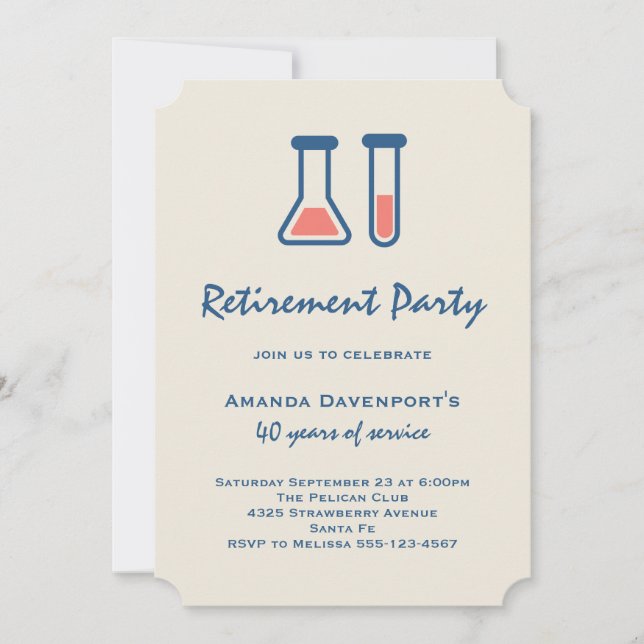 Beaker & Test Tube Science Themed Retirement Invitation (Front)