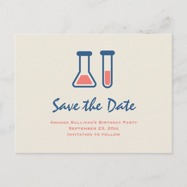 Beaker & Test Tube Science Themed Save the Date Invitation Postcard (Front)