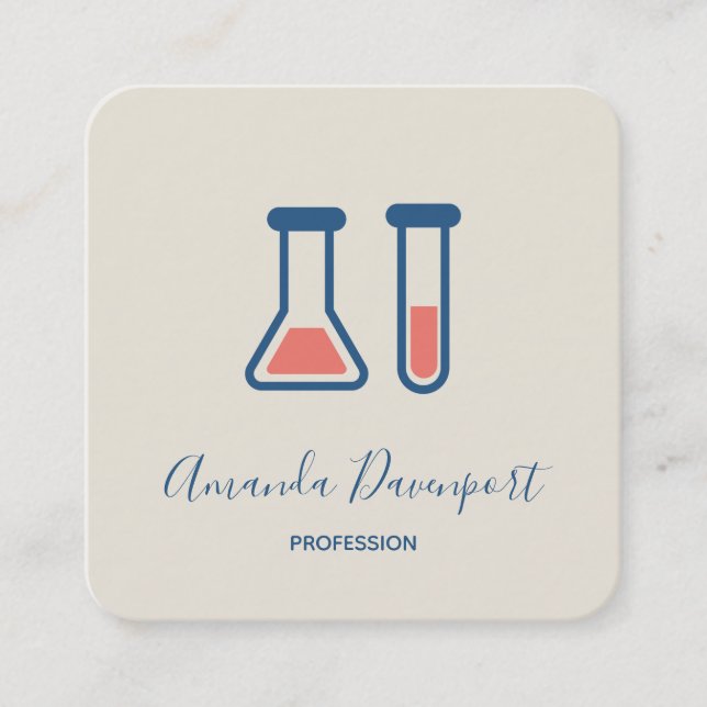 Beaker & Test Tube Science Themed Square Business Card (Front)