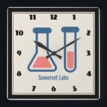 Beaker & Test Tube Science Themed Square Wall Clock<br><div class="desc">A clock with a cute drawing of a test tube and beaker. Perfect for science lovers.</div>