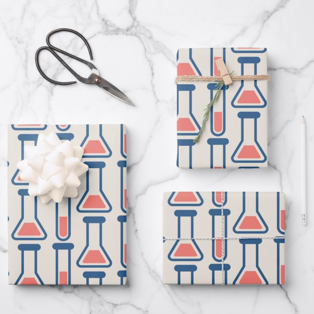 Beaker & Test Tube Science Themed Wrapping Paper Sheet (Front)