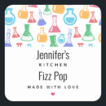 Beakers and Flasks Fun Pattern Kitchen Square Sticker<br><div class="desc">Candle,  soap,  craft or kitchen stickers with a fun and colourful pattern. Research scientist vibe with beakers and flasks of different shapes and sizes in bright happy colours.</div>