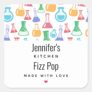 Beakers and Flasks Fun Pattern Kitchen Square Sticker