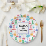 Beakers and Flasks Fun Science Pattern Birthday Paper Plate<br><div class="desc">Paper plates with a fun and colourful pattern. Research scientist vibe with beakers and flasks of different shapes and sizes in bright happy colours.</div>
