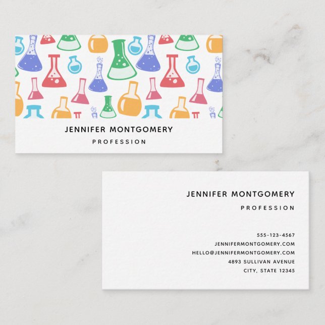 Beakers and Flasks Fun Science Pattern Business Card (Front/Back)