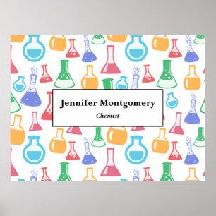 Beakers and Flasks Fun Science Pattern Business Poster