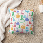Beakers and Flasks Fun Science Pattern Cushion<br><div class="desc">A pillow with a fun and colourful pattern. Research scientist vibe with beakers and flasks of different shapes and sizes in bright happy colours.</div>