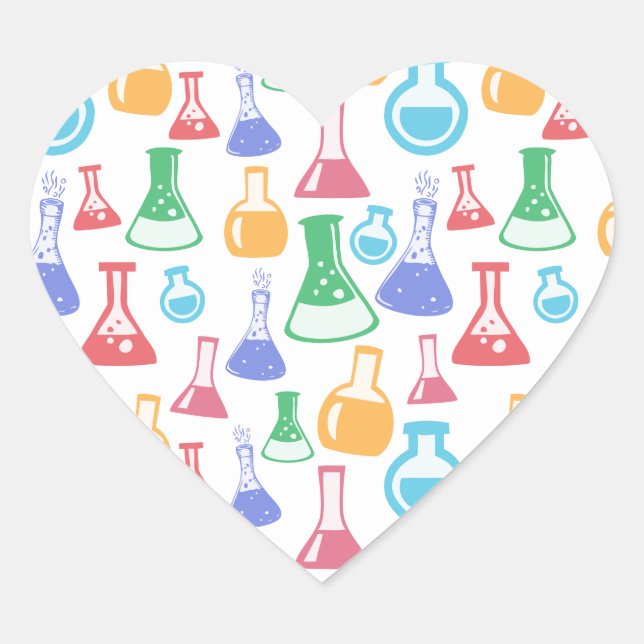 Beakers and Flasks Fun Science Pattern Heart Sticker (Front)