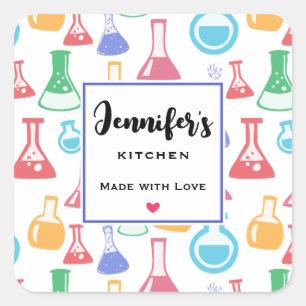 Beakers and Flasks Fun Science Pattern Kitchen Square Sticker