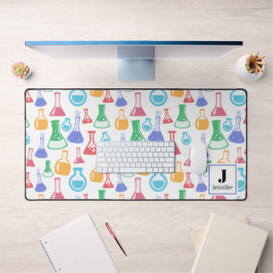 Beakers and Flasks Fun Science Pattern Monogram  Desk Mat