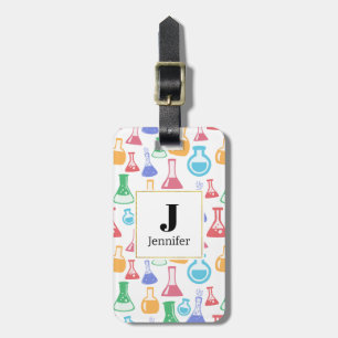 Beakers and Flasks Fun Science Pattern Monogram Luggage Tag