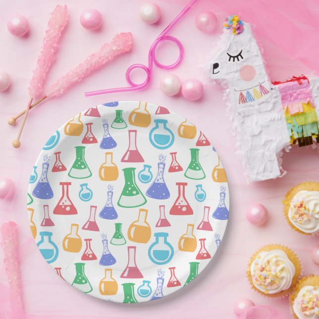 Beakers and Flasks Fun Science Pattern Paper Plate (Party)
