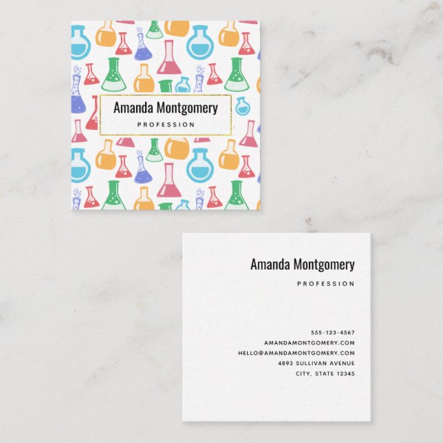 Beakers and Flasks Fun Science Pattern Square Business Card (Front/Back)