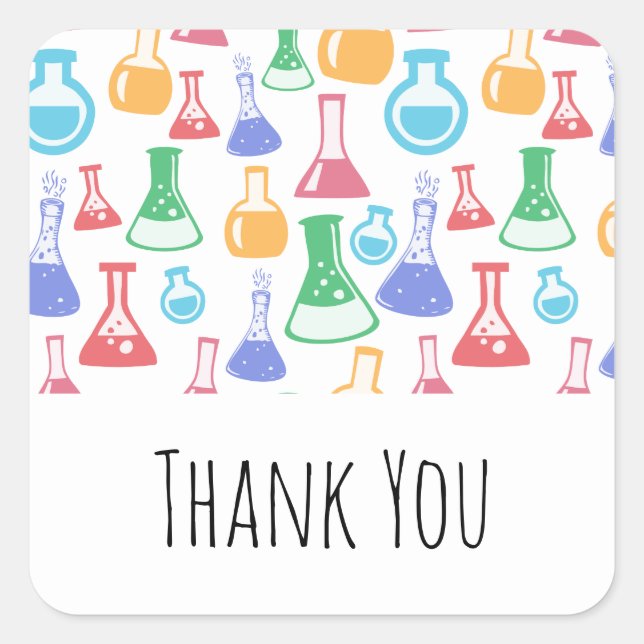 Beakers and Flasks Fun Science Pattern Thank You Square Sticker (Front)