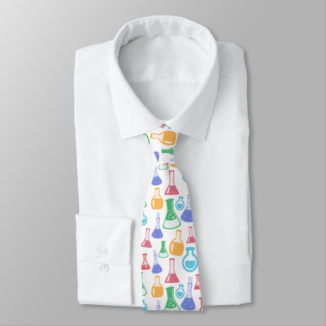 Beakers and Flasks Fun Science Pattern Tie (Tied)