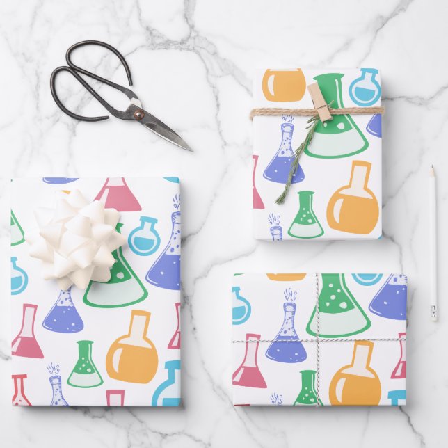 Beakers and Flasks Fun Science Pattern Wrapping Paper Sheet (Front)