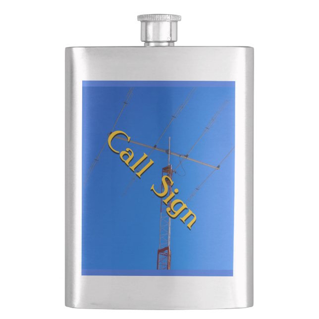 Beam Antenna with your callsign Hip Flask (Front)