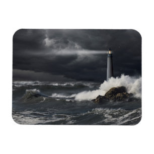 Beam of Light Shining into Stormy Ocean Magnet