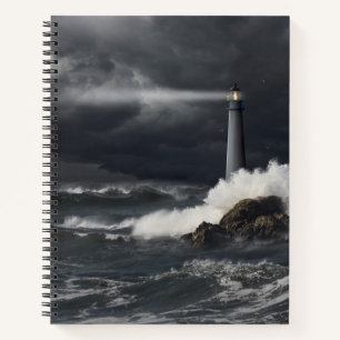 Beam of Light Shining into Stormy Ocean Notebook