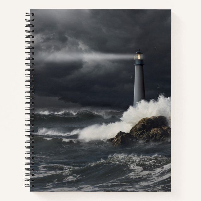 Beam of Light Shining into Stormy Ocean Notebook (Front)