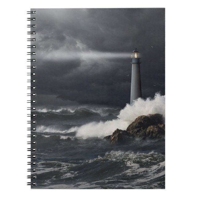 Beam of Light Shining into Stormy Ocean Notebook (Front)