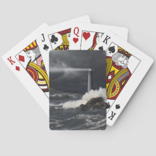 Beam of Light Shining into Stormy Ocean Playing Cards