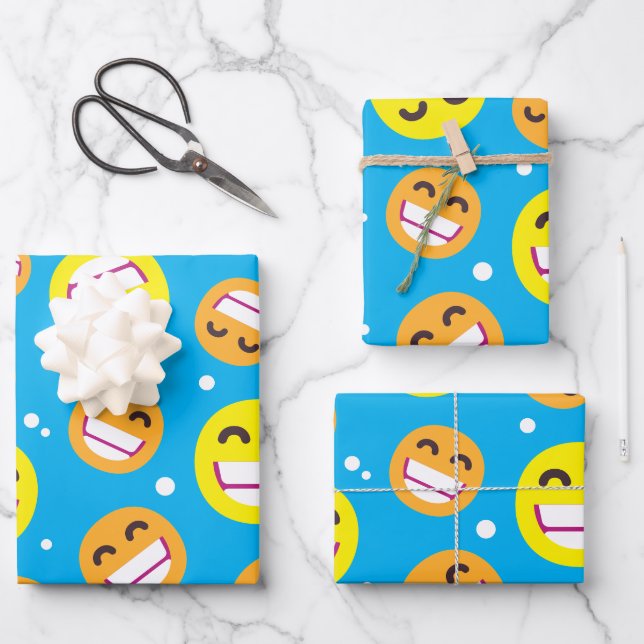 Beaming Face Smiling Eyes Emojis Editable Colours Wrapping Paper Sheet (Front)