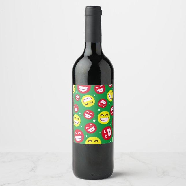 Beaming Face Smiling Eyes Emojis Green Red Custom Wine Label (Front)