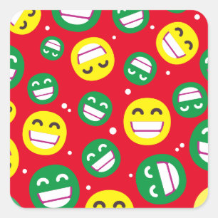 Beaming Face Smiling Eyes Emojis Red Green Custom Square Sticker