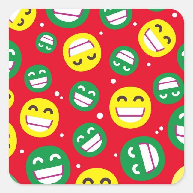 Beaming Face Smiling Eyes Emojis Red Green Custom Square Sticker (Front)