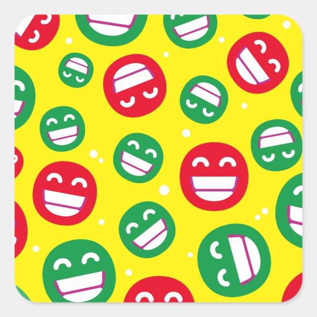 Beaming Face Smiling Eyes Emojis Red Green Yellow Square Sticker (Front)