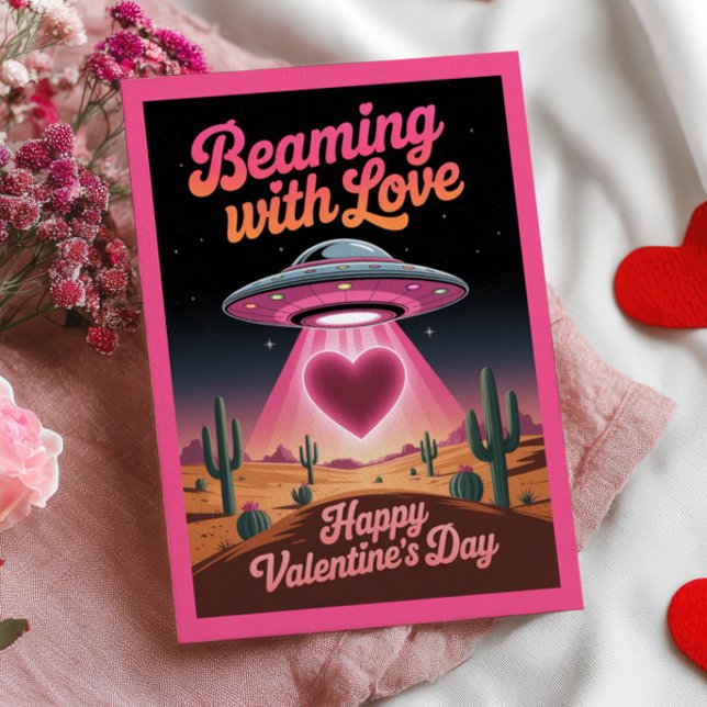 Beaming With Love UFO Pun Funny Valentine's Day  Postcard (Creator Uploaded)