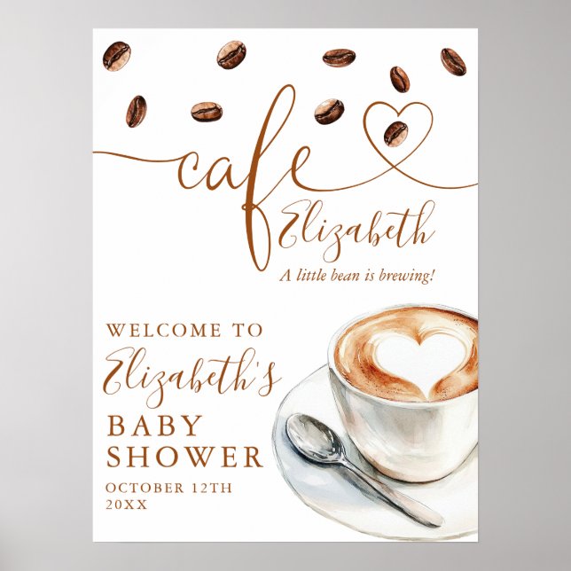 Bean Brewing Cafe Coffee Baby Shower Welcome Poster (Front)