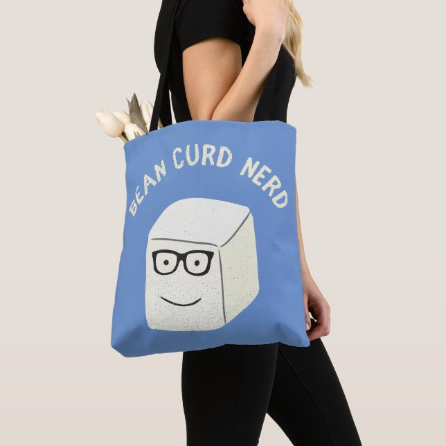 Bean Curd Nerdy Funny Vegetarian Cartoon Tote Bag (Close Up)