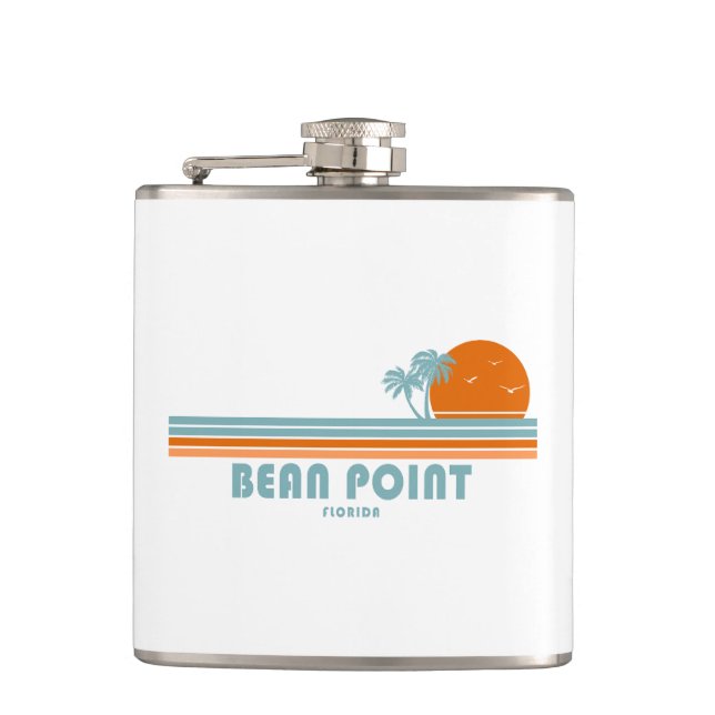 Bean Point Beach Florida Sun Palm Trees Hip Flask (Front)