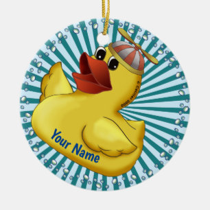 Beanie Hat Rubber Duck   Ceramic Tree Decoration